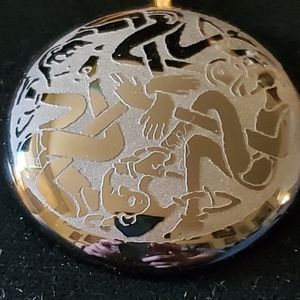 Vintage Etched Glass Necklace- Intertwined Imps Elves Celtic Wiccan